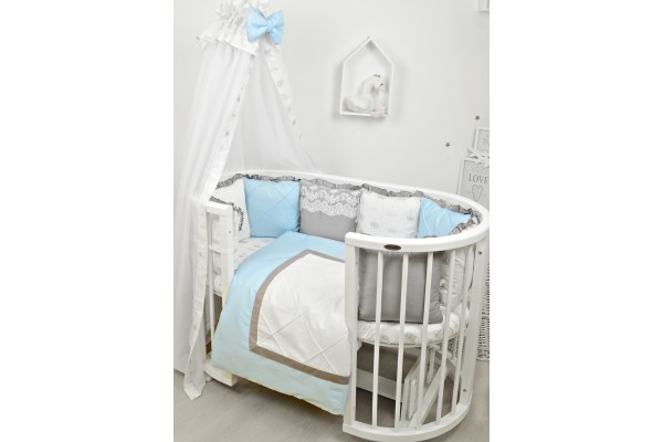 Комплект постельного белья 8в1  "Royal baby" серо-голубой