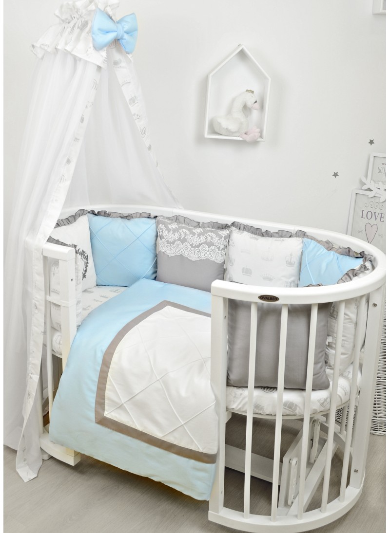 Комплект постельного белья 8в1  "Royal baby" серо-голубой