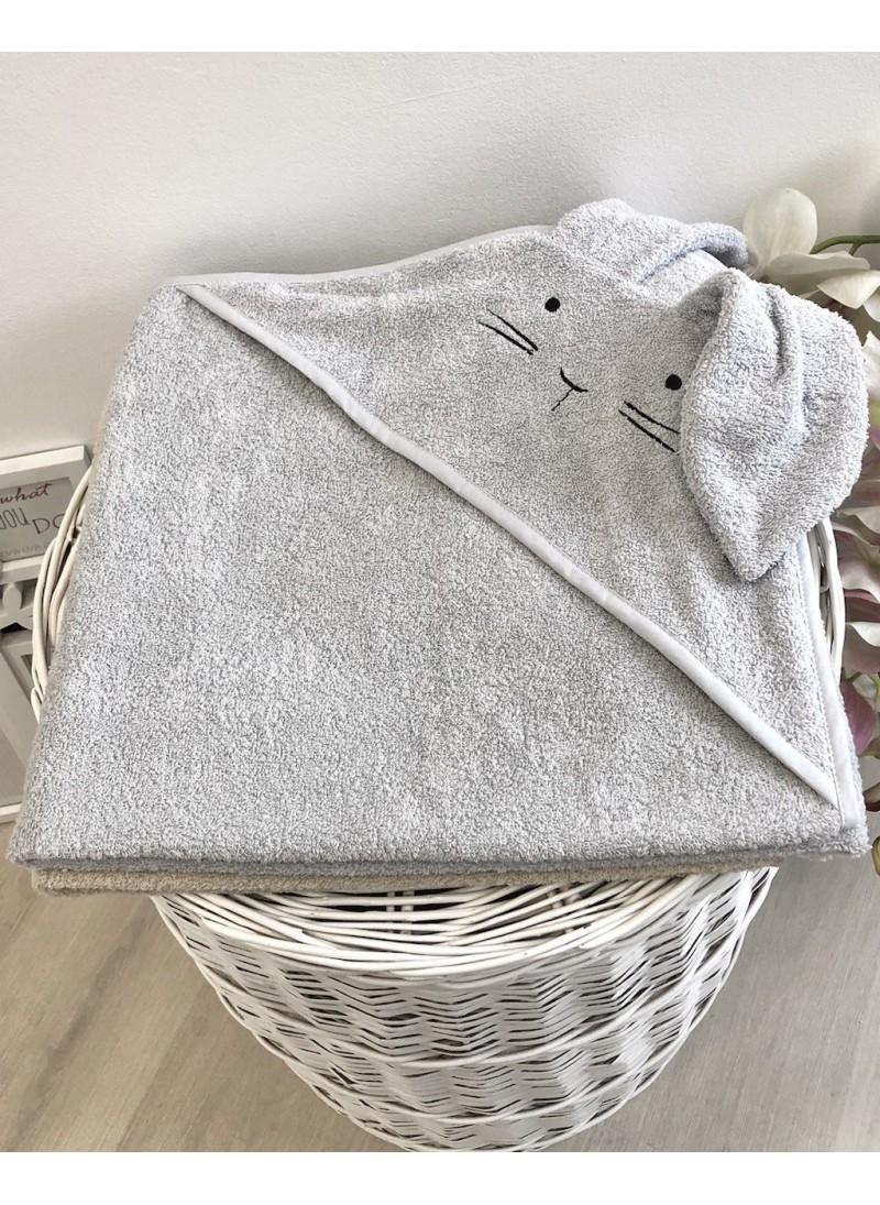 Уголок-полотенце для купания "Зайка"серый