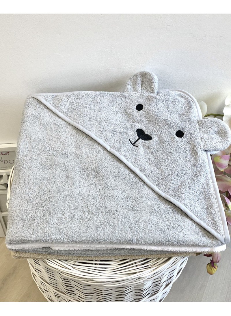 Уголок-полотенце для купания "Мишка"серый